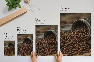 Poster para cozinha grãos de café dispostos de forma dispersa saindo de uma lata