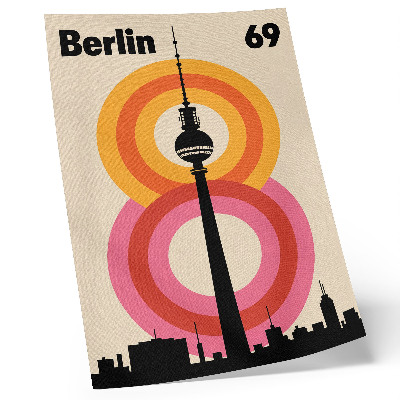 Poster decorativo Torre circular com atmosfera retrô e anéis coloridos