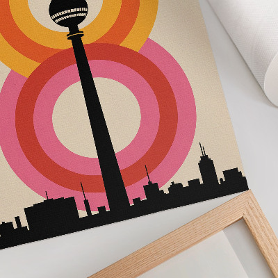 Poster decorativo Torre circular com atmosfera retrô e anéis coloridos