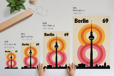 Poster decorativo Torre circular com atmosfera retrô e anéis coloridos