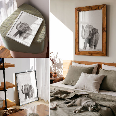 Arte de parede Elefante monocromático com tromba erguida