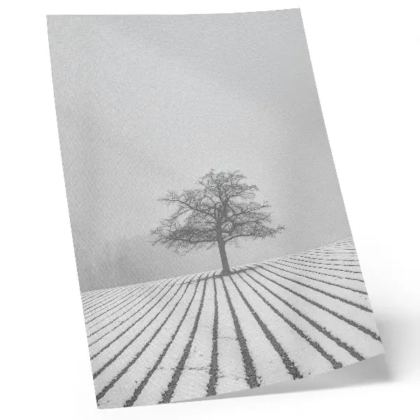 Impressão em tela árvore na neve com paisagem invernal minimalista