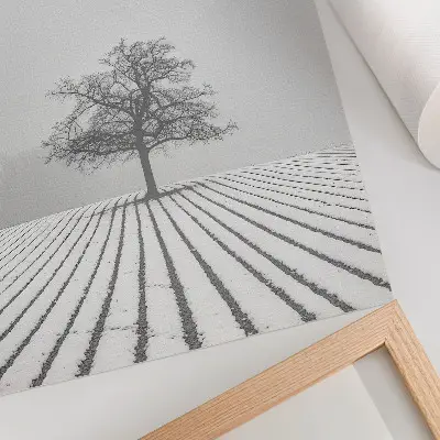 Impressão em tela árvore na neve com paisagem invernal minimalista