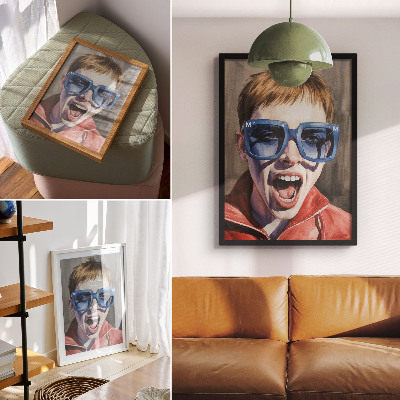 Arte de parede Retrato de uma pessoa usando óculos, cores vibrantes, emoções
