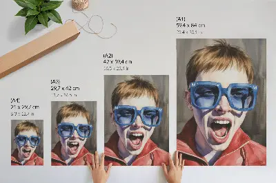 Arte de parede retrato de uma pessoa usando óculos com cores vibrantes e foco em emoções
