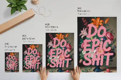 Poster para cozinha flores coloridas com letras rosa e contraste vibrante