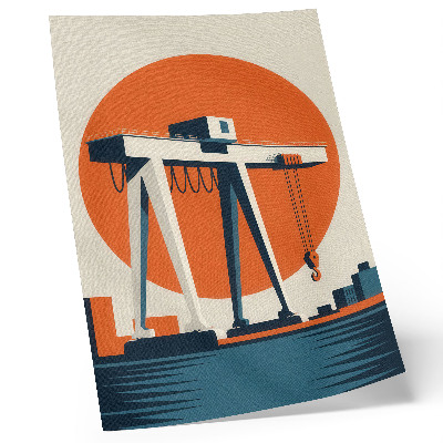 Poster para cozinha círculo industrial laranja guindaste retrô
