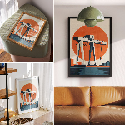 Poster para cozinha círculo industrial laranja guindaste retrô