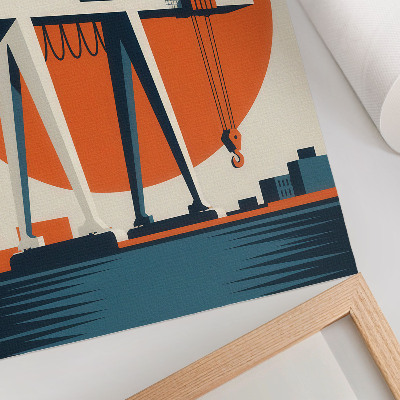 Poster para cozinha círculo industrial laranja guindaste retrô