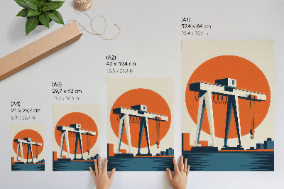 Poster para cozinha círculo industrial laranja guindaste retrô
