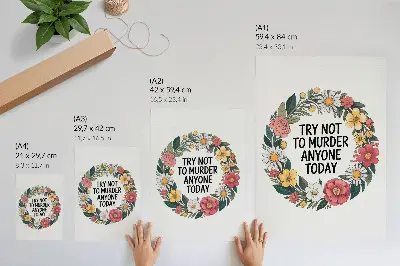 Impressão em tela com uma coroa de flores e inscrição engraçada