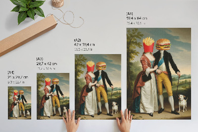 Arte de parede Humor surrealista, cabeças, batatas fritas, hambúrguer