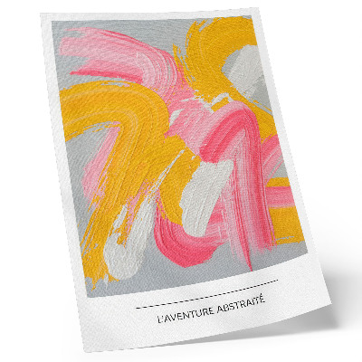 Poster decorativo Pinceladas dinâmicas em rosa, amarelo e branco.