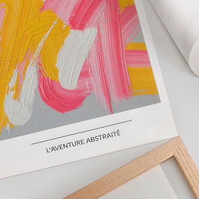 Poster decorativo Pinceladas dinâmicas em rosa, amarelo e branco.