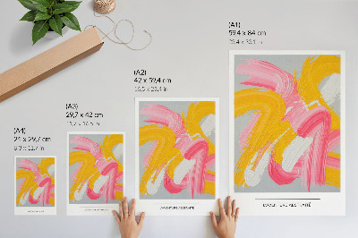 Poster decorativo Pinceladas dinâmicas em rosa, amarelo e branco.