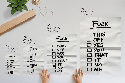 Arte de parede Texto preto sobre fundo branco com uma lista de opções