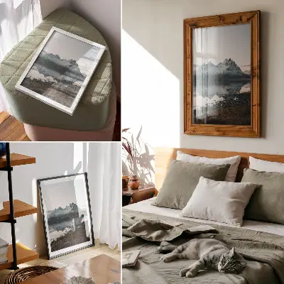 Poster decorativo vista da montanha com reflexo em espelho de água calma