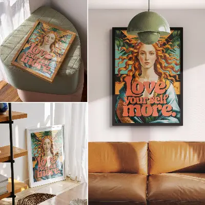 Impressão em tela mulher com letras contrastantes