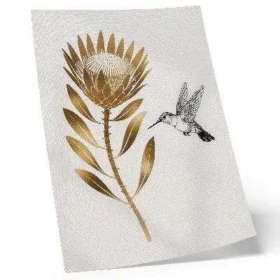 Poster para cozinha com motivo de beija-flor e flor em tons modernos