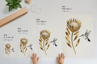 Poster para cozinha com motivo de beija-flor e flor em tons modernos
