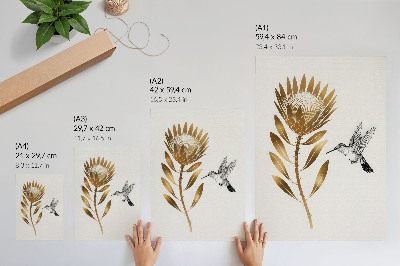 Poster para cozinha Um motivo de beija-flor e flor em um tom moderno.