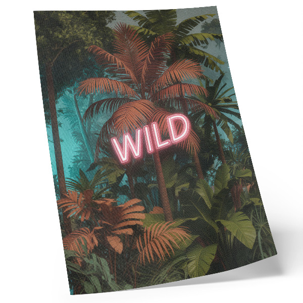 Arte de parede letreiro de néon com folhas tropicais, frescor.