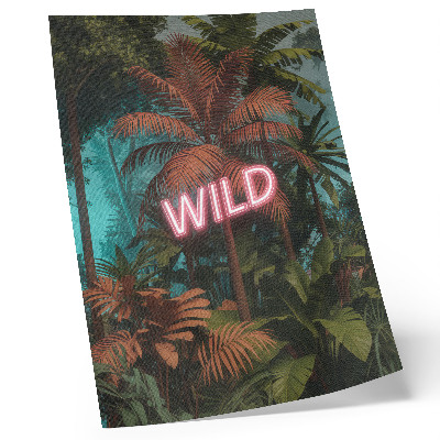 Arte de parede letreiro de néon com folhas tropicais, frescor.