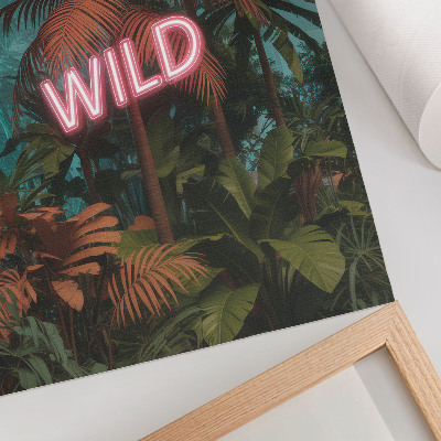 Arte de parede letreiro de néon com folhas tropicais, frescor.