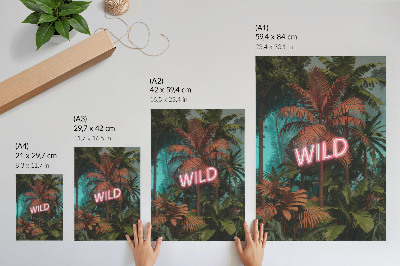 Arte de parede letreiro de néon com folhas tropicais, frescor.