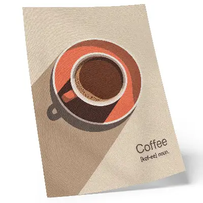 Pôster decorativo com estampa de xícara de café em cores quentes e minimalistas