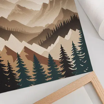 Arte de parede montanhas e árvores em harmonia com a natureza e sombras tranquilas
