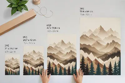 Arte de parede montanhas e árvores em harmonia com a natureza e sombras tranquilas