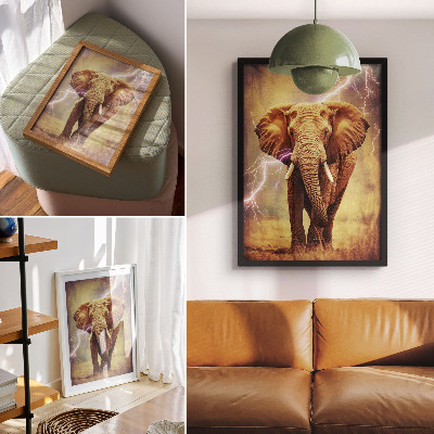 Poster para cozinha Elefante com cenário dinâmico de relâmpagos