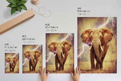 Poster para cozinha Elefante com cenário dinâmico de relâmpagos