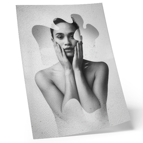 Poster decorativo Retrato em preto e branco com padrões abstratos