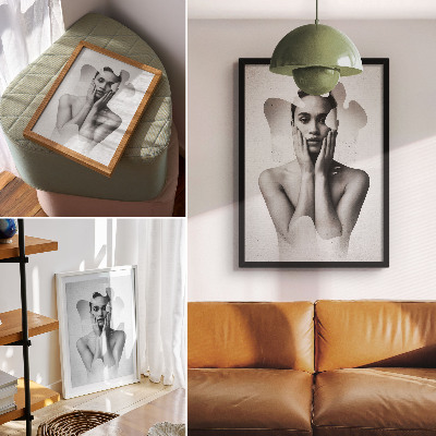Poster decorativo Retrato em preto e branco com padrões abstratos