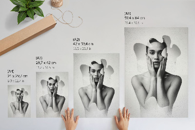 Poster decorativo Retrato em preto e branco com padrões abstratos