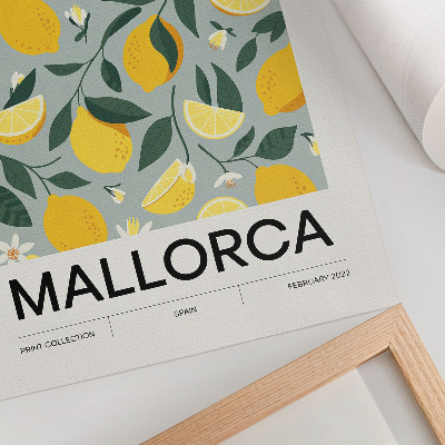 Poster para cozinha Folhas verde-limão em fundo azul sem pontos