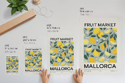 Poster para cozinha Folhas verde-limão em fundo azul sem pontos