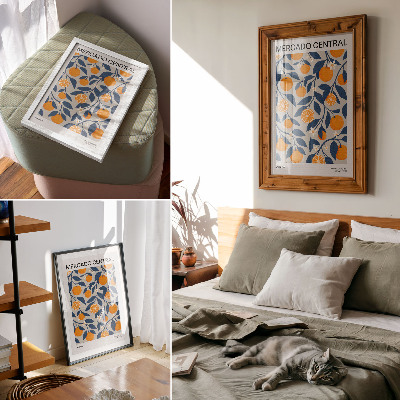 Poster decorativo Fundo cinza alaranjado com folhas escuras em estilo moderno.