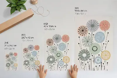 Impressão em tela flores geométricas coloridas sobre fundo claro