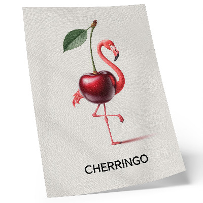 Impressão em tela Flamingo rosa e vermelho com cereja - composição de fantasia
