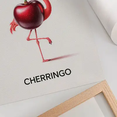 Impressão em tela composição de fantasia de flamingo rosa e vermelho com cereja