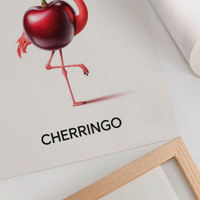 Impressão em tela Flamingo rosa e vermelho com cereja - composição de fantasia