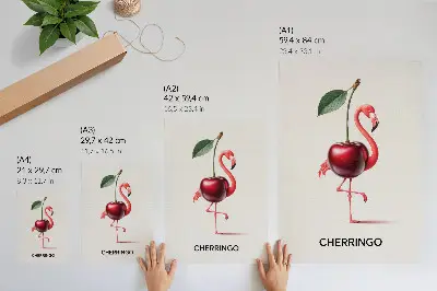 Impressão em tela composição de fantasia de flamingo rosa e vermelho com cereja