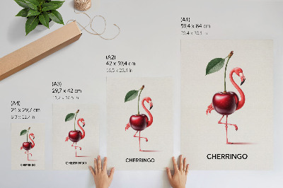 Impressão em tela Flamingo rosa e vermelho com cereja - composição de fantasia