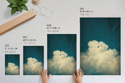 Impressão em tela Nuvens brancas, céu turquesa, dois pássaros, espaço