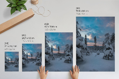 Arte de parede Árvores cobertas de neve, paisagem pitoresca, céu