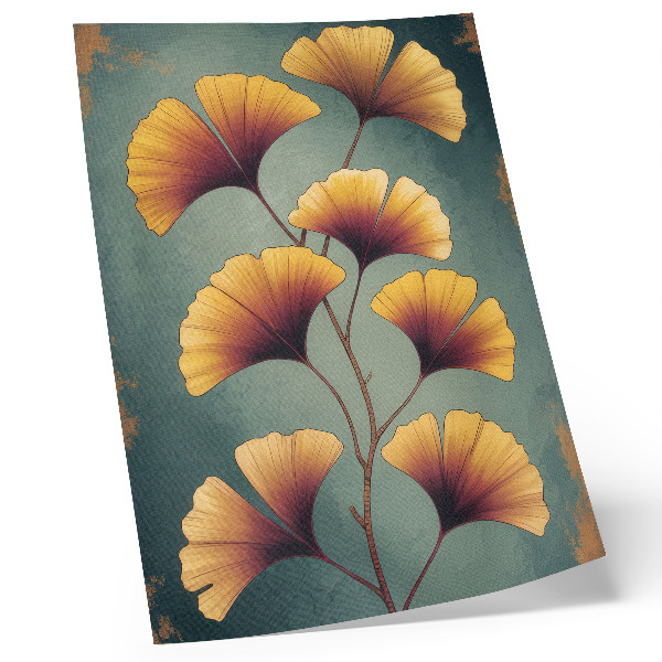 Poster decorativo Folhas amarelas em fundo turquesa com um toque moderno.