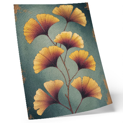 Poster decorativo Folhas amarelas em fundo turquesa com um toque moderno.